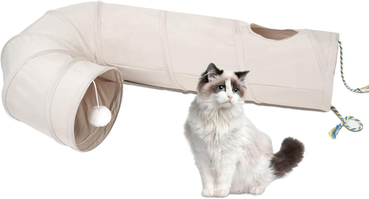 Túnel gato plegable con pelota cuerda beige
