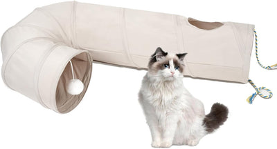Túnel gato plegable con pelota cuerda beige