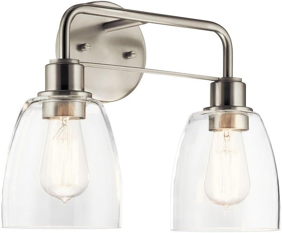 Lámpara baño 15.25pulg 2 luces níquel cepillado pared