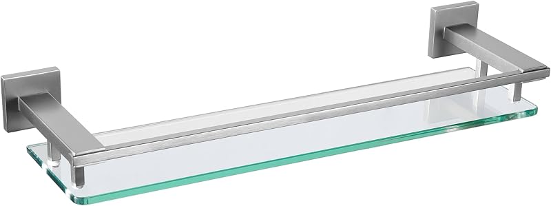 Estantería vidrio templado níquel 20" acero inox para baño