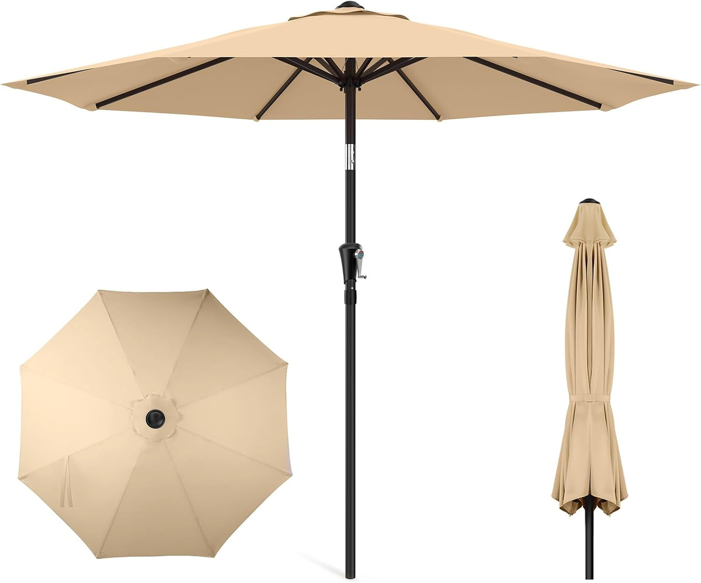 Sombrilla patio 9ft UPF50 8 varillas beige