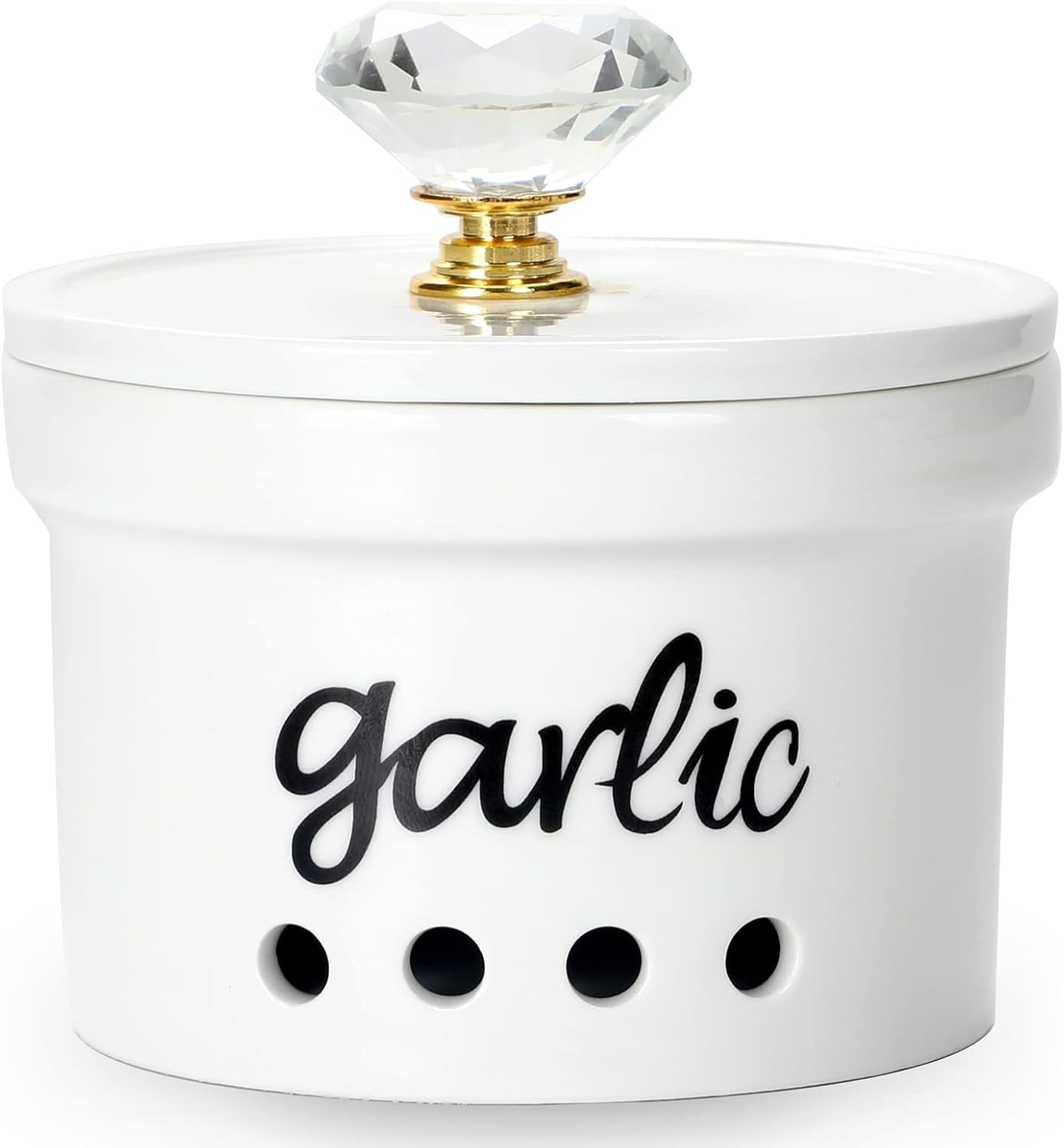 Soporte ajo cerámica 12.5oz con tapa cristal estilo granja dorado