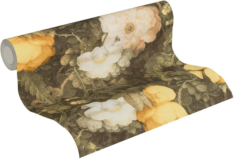 Papel tapiz floral color verde amarillo 396x20" Alemania
