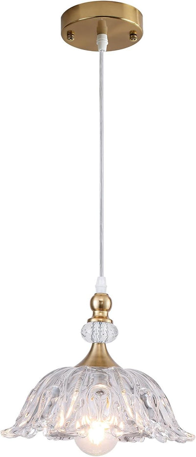 Lámpara colgante cristal pantalla flores bronce champán