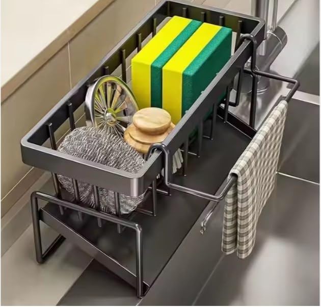 Organiz. fregadero cocina 9.1x3.94" soporte paños negro