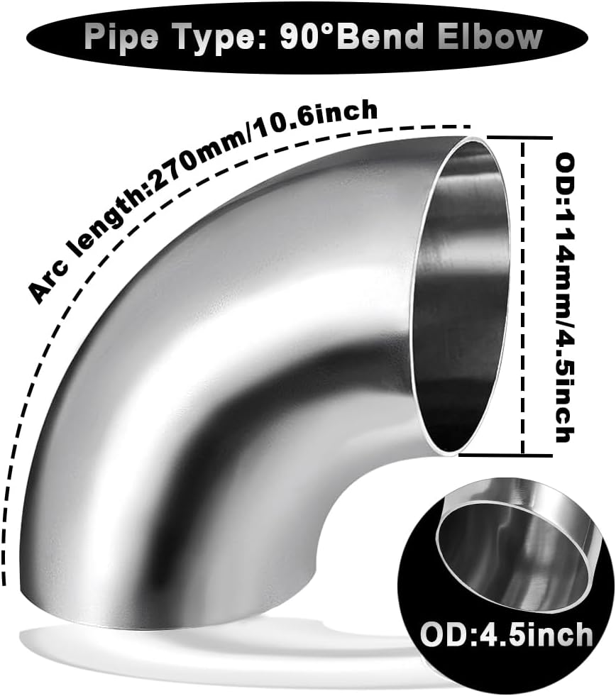 Codo escape 4.5" 90 grados coche plateado