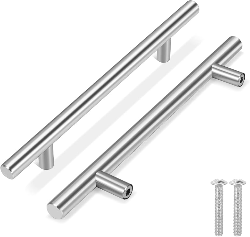 25 Manijas Plateadas Cajones 10" Barra T Acero Inox