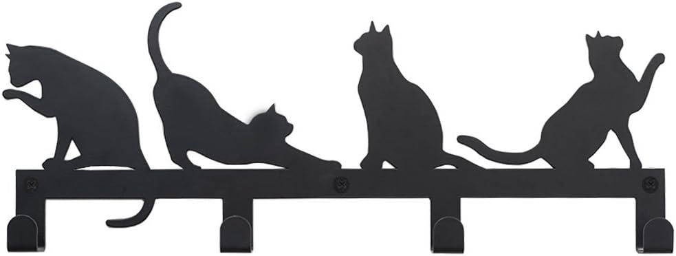 Soporte hierro llaves pared ganchos diseño gato 14.75x5.5x1"