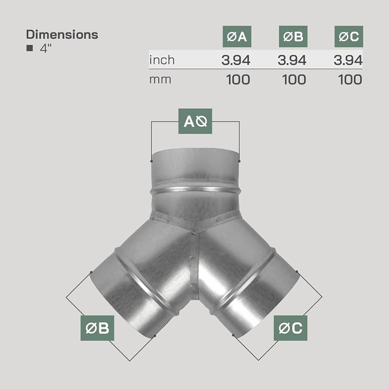 Conector conducto 4" divisor 3 vías acero galvanizado HVAC