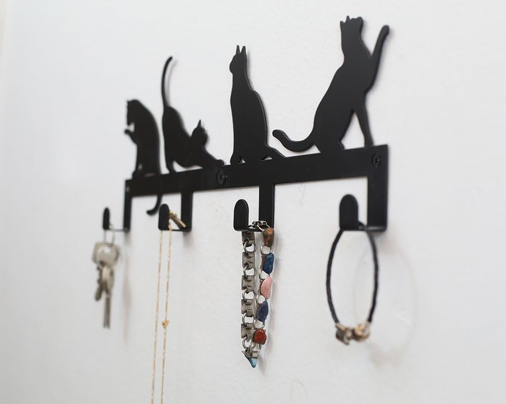 Soporte hierro llaves pared ganchos diseño gato 14.75x5.5x1"