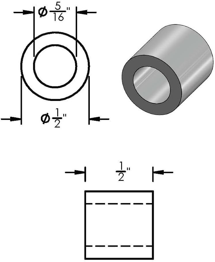 Espaciador aluminio negro 1/2x5/16 pulg sin roscar