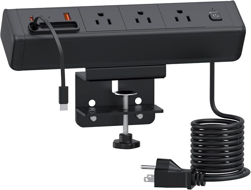 Regleta escritorio con USB-C retráctiles 20W y 3 enchufes CA