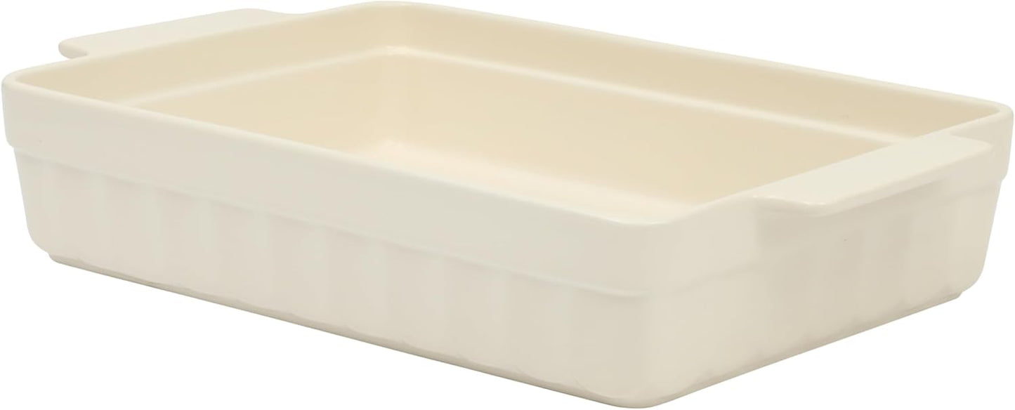 Fuente hornear cerámica 13x9pulg gres esmaltado crema