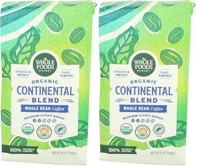 Café orgánico grano entero mezcla continental 12oz pack 2