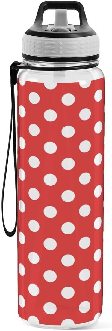Botella agua deportiva lunares rojos y blancos 32oz sin BPA
