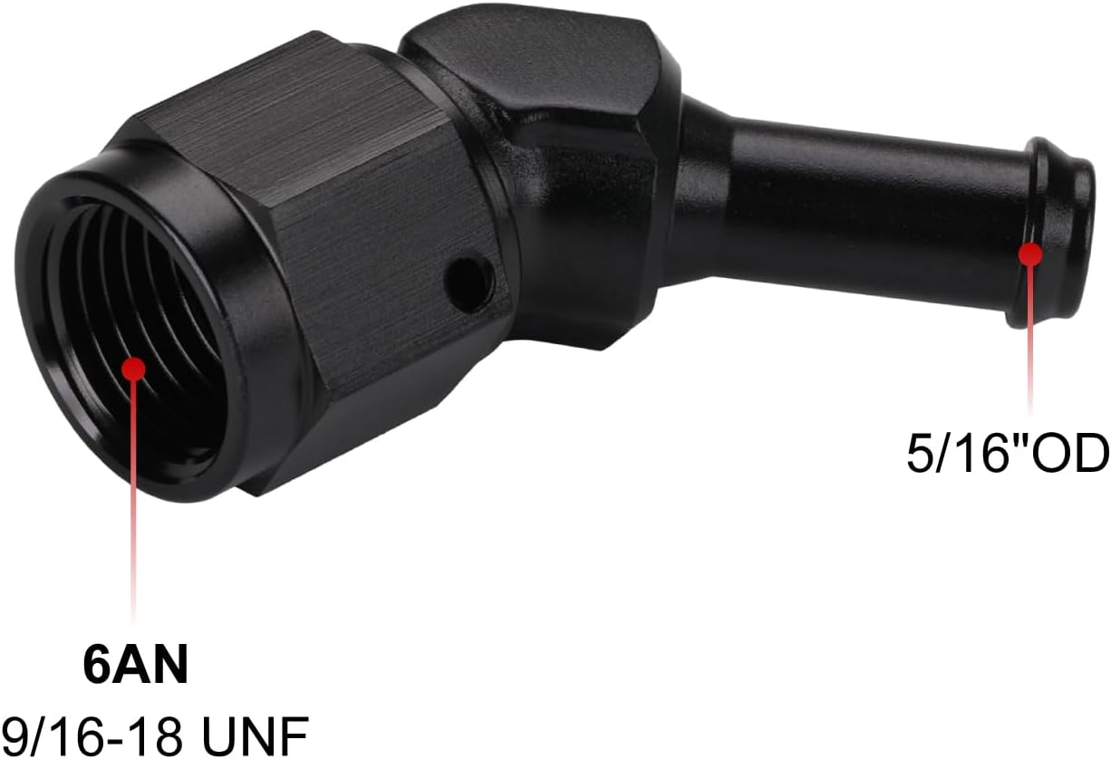 Adaptador manguera giratoria 45grados aluminio negro 2pzas