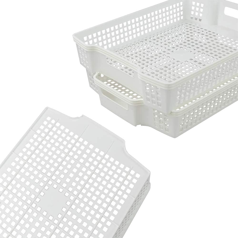 6 Pzas Cestas Plástico Apilables Bandeja Papel Blanco