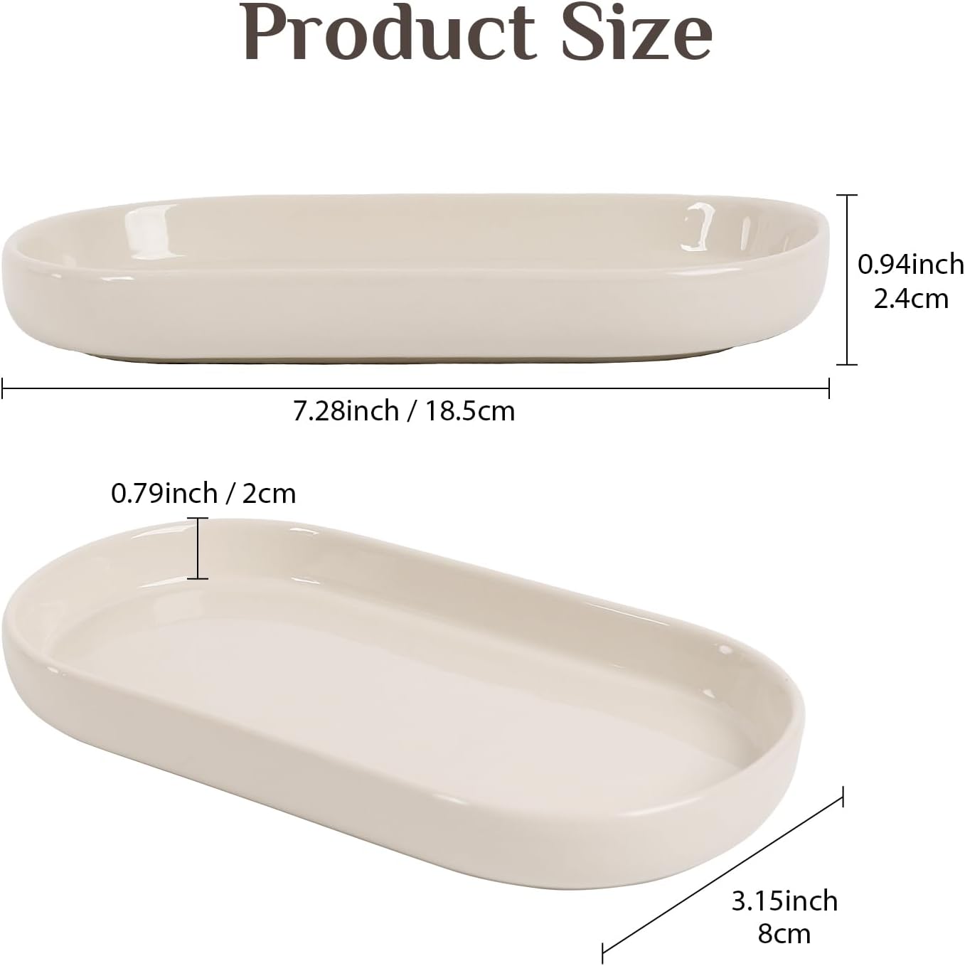 Bandeja cerámica para joyas ovalada decorativa blanco crema
