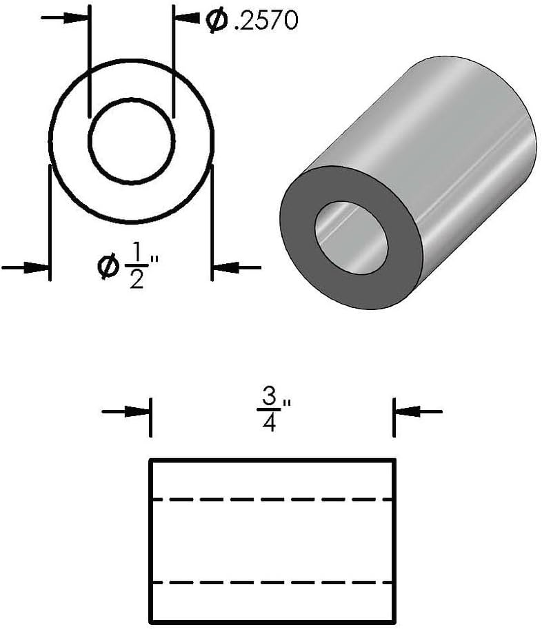 Espaciador aluminio negro 1/2x1/4 sin rosca para pernos 1/4 o M6
