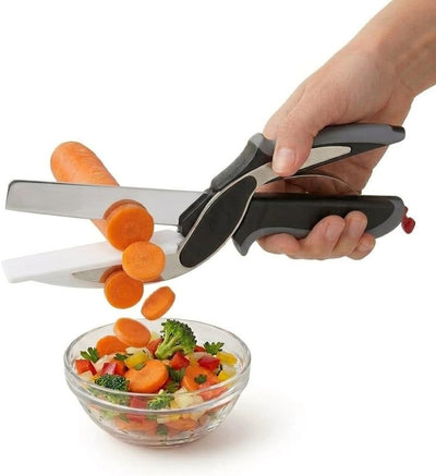 Cortador inteligente 2 en 1 de cocina con tijeras de acero inoxidable y picadora