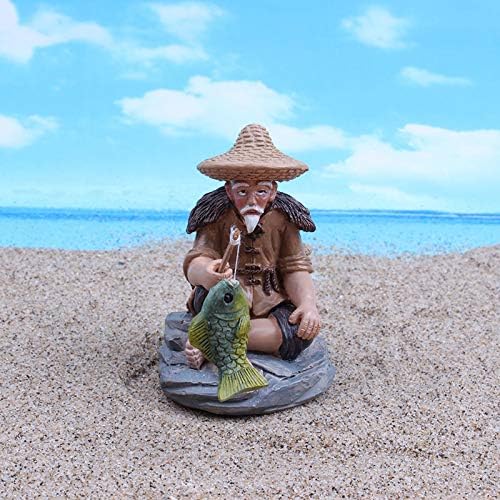 Mini figuras pescador resina para pecera y decoración