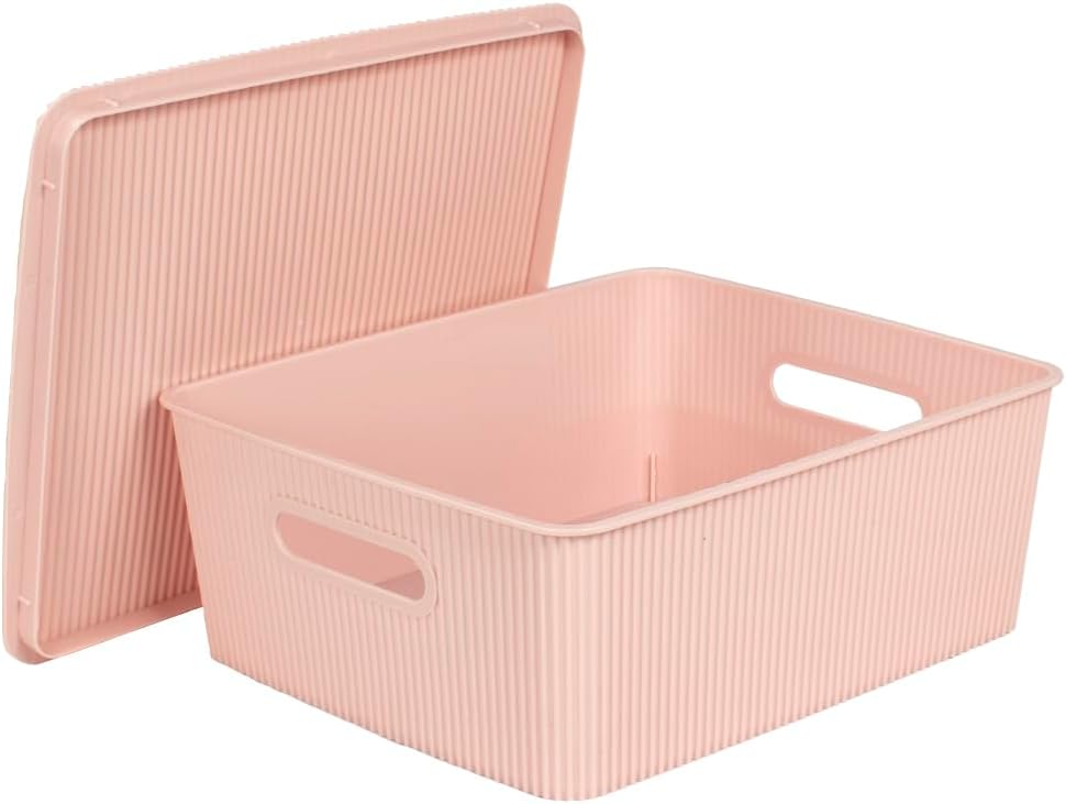 4 Cestas Plástico Apilables con Tapas Rosa 3.1gal