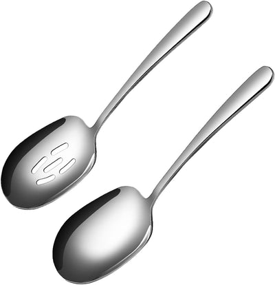 Set 2 Cucharas Acero Inox Ranuradas para Servir Banquetes