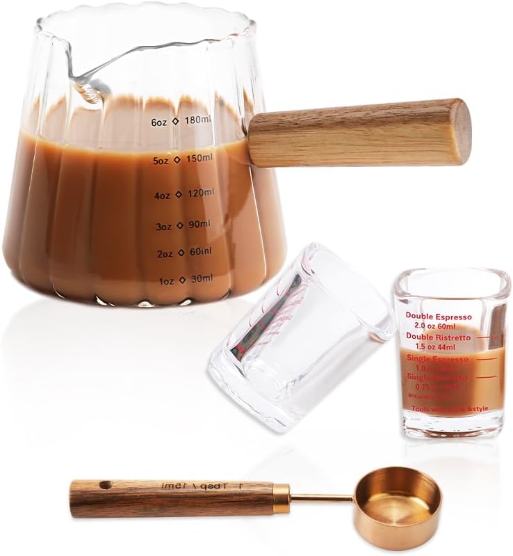3 Vases Chupito Espresso con Cuchara Medidora 0.5oz Vidrio