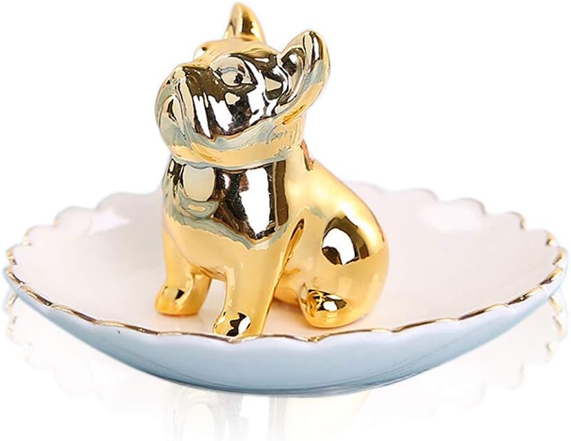Bandeja cerámica organiz. joyas perros Bulldog dorado