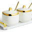 Azucarero cerámica set 2 con bandeja cuchara tapa dorado