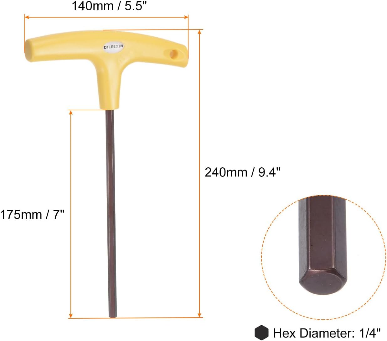Llave T 1/4 SAE brazo largo hexagonal plano
