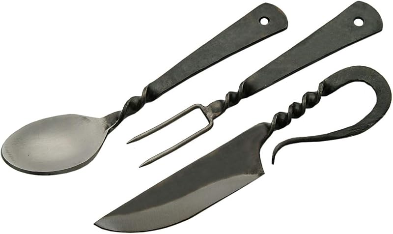 Set cubiertos medievales acero carbono 7.25pulg