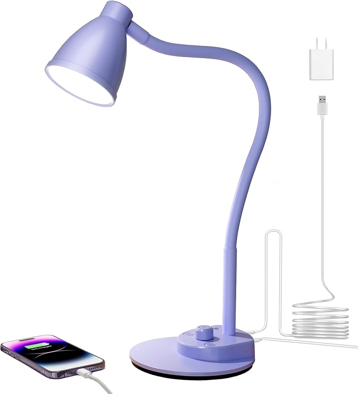 Lámpara LED escritorio USB 3 modos color morado lila