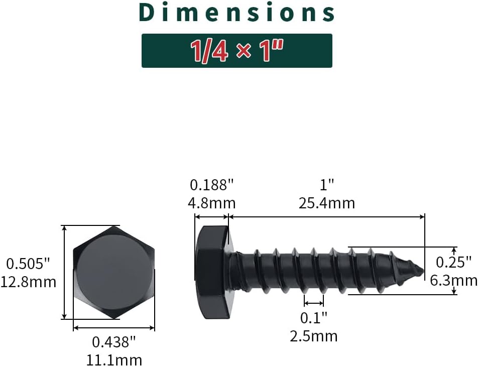 Tornillos cabeza hexagonal negra acero inox 304 18/8 20pzas