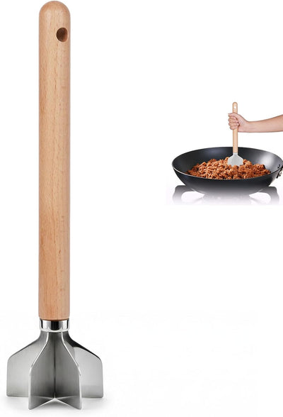Picador carne acero inox 6 cuchillas mango madera 11pulg