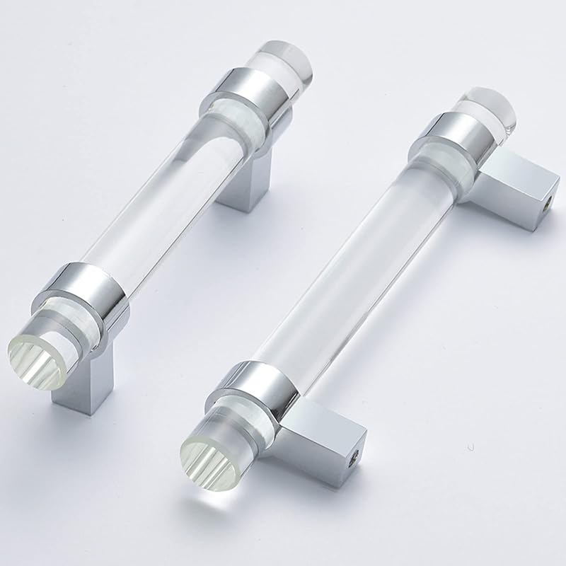 10 Tiradores Cristal Cajones 3.75" Centro Cromo
