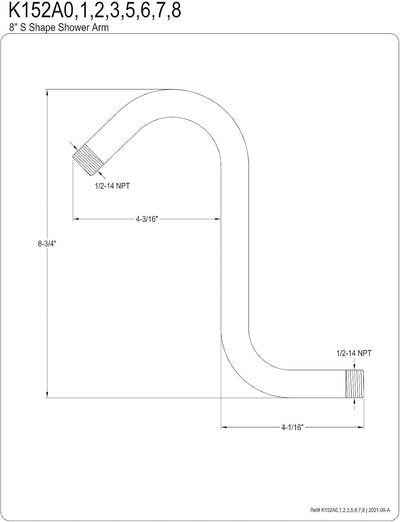 Brazo ducha forma S cromo pulido 8.75x8.25pulg