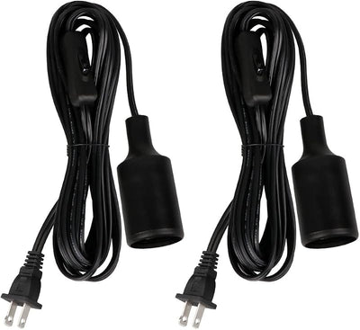 2 Enchufes luz colgantes E26/E27 con cable 15ft negro interruptor