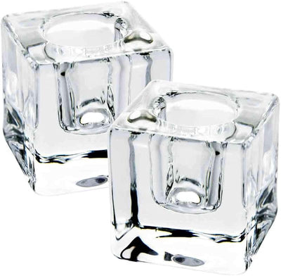 Set 2 portavelas cuadrado cristal comedor boda
