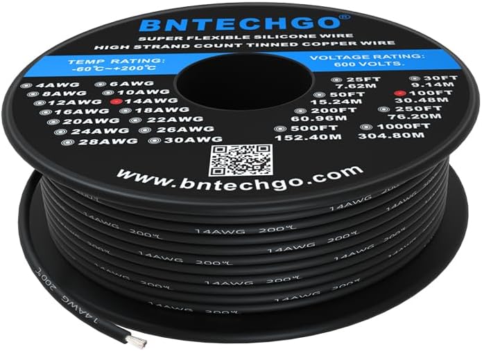 Carrete alambre silicona 14 AWG negro flexible para drones