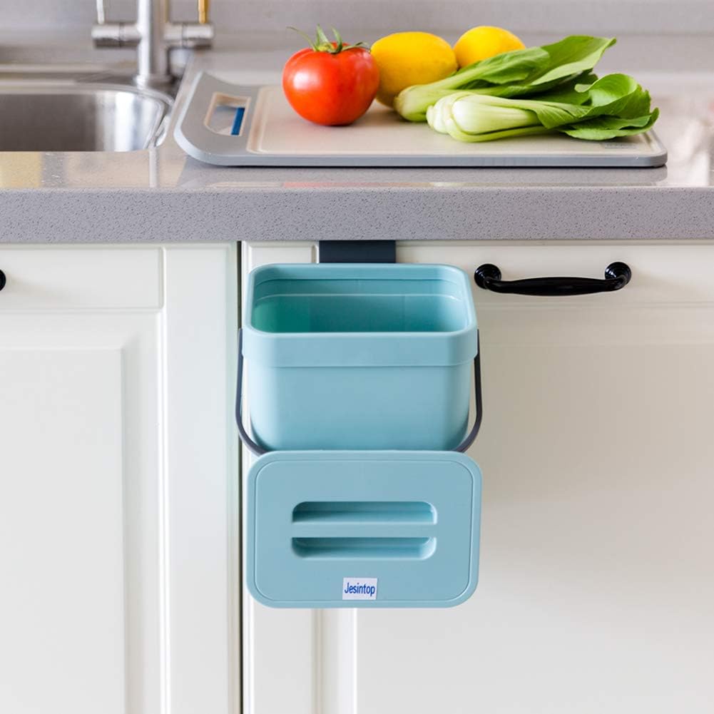Contenedor compost azul 1.3gal colgante con tapa