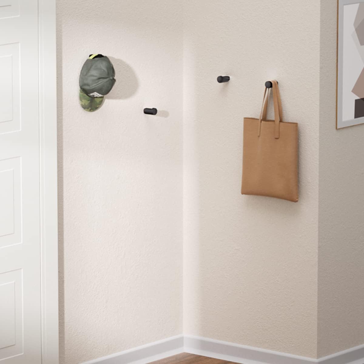 4 Ganchos Metal Pared Minimalistas 1.2" Negro Mate