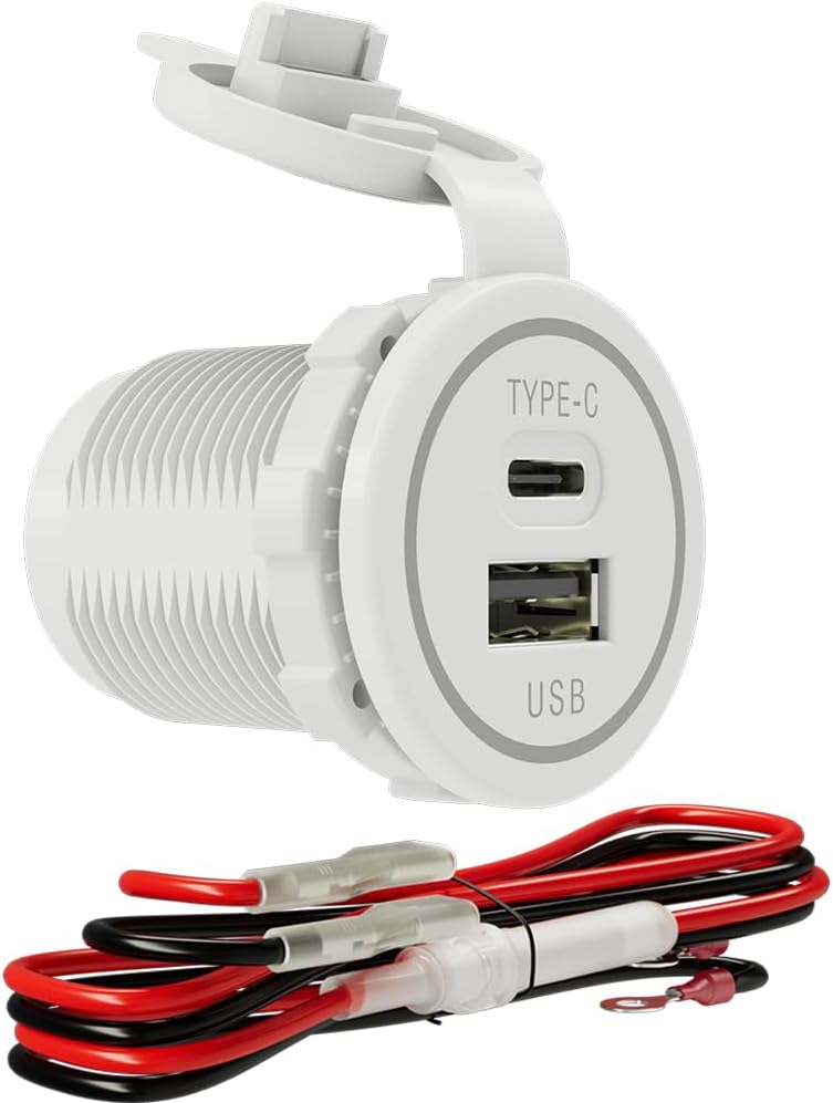 Entrada USB C 12/24V impermeable con tapa para coche RV