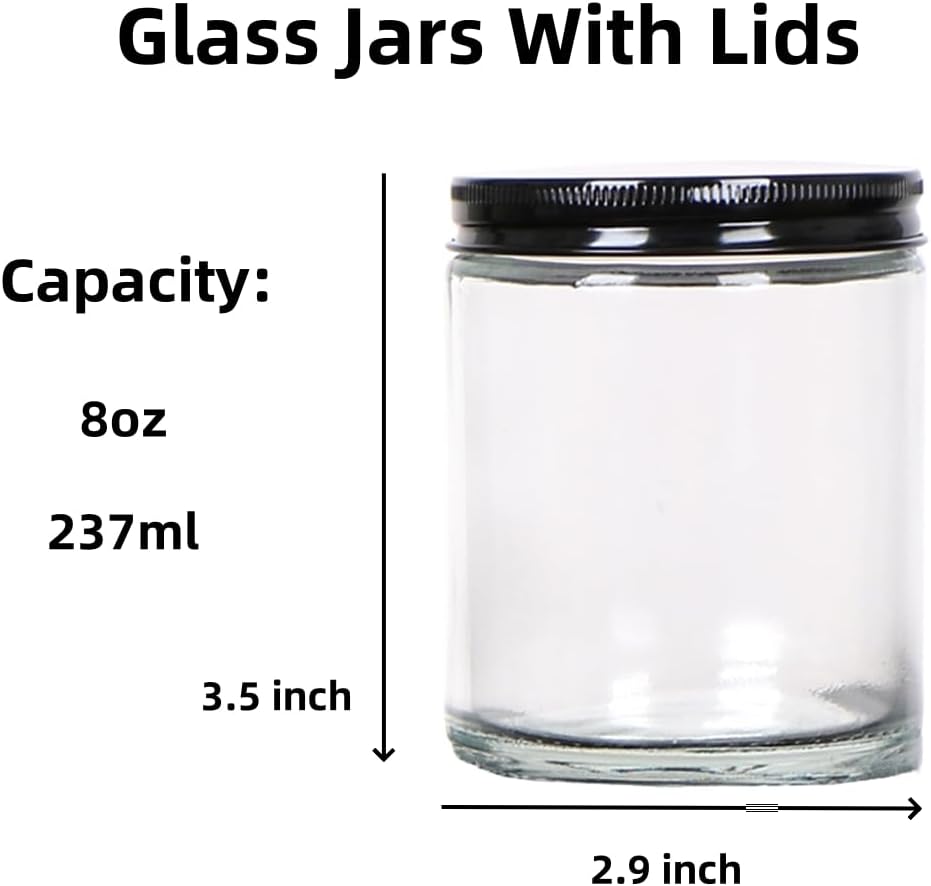 6 Tarros Vidrio 8oz con Tapas Plástico y Metal Recargables