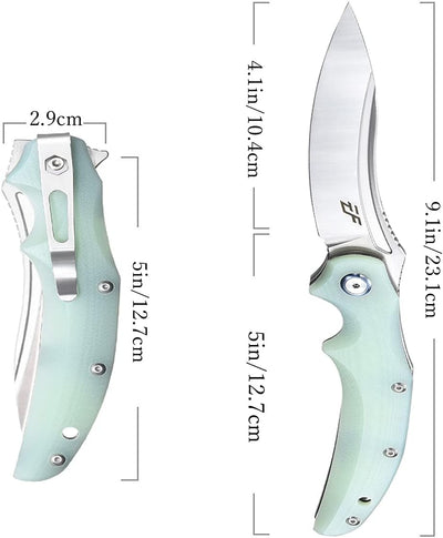 Cuchillo plegable EDC hoja D2 mango G10 bloqueo rodamiento jade