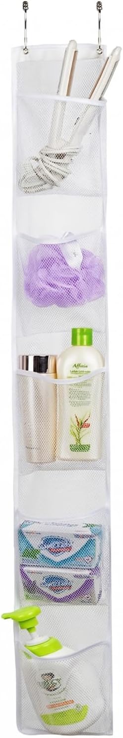 Organiz. colgante ducha bolsillos malla baño blanco