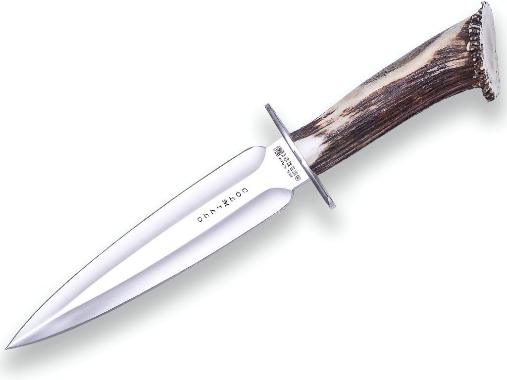 Cuchillo caza colmillo cuerno ciervo acero 8.66pulg funda