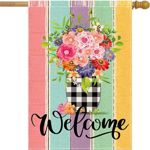 Bandera primavera 28x40" arpillera doble cara decorativa