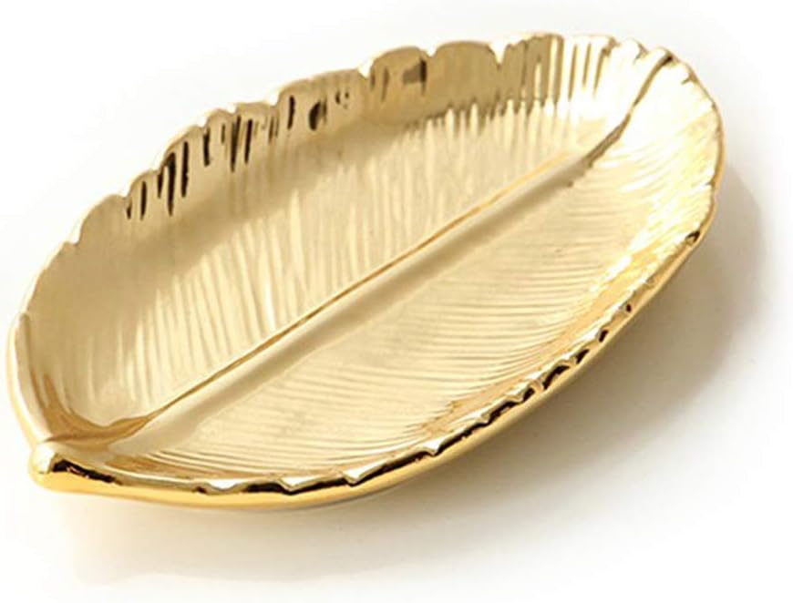 Bandeja cerámica forma hoja dorada para collar boda