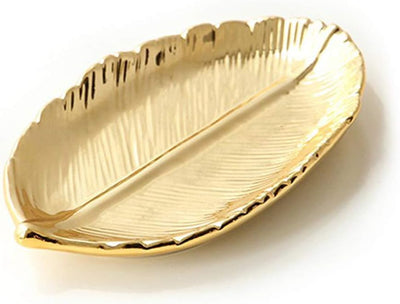 Bandeja cerámica forma hoja dorada para collar boda
